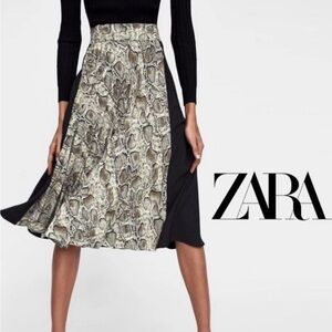 Zara A-Line Snake Print Skirt - Black and Cream